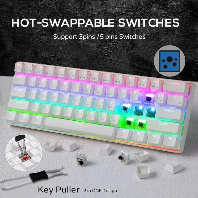Alt view image 6 of 7 - RK ROYAL KLUDGE RK61 60% Mechanical Keyboard with Coiled Cable, 2.4Ghz/Bluetooth/Wired, Wireless Bluetooth Mini Keyboard 61 Keys, RGB Hot Swappable Red Switch Gaming Keyboard with Software - White