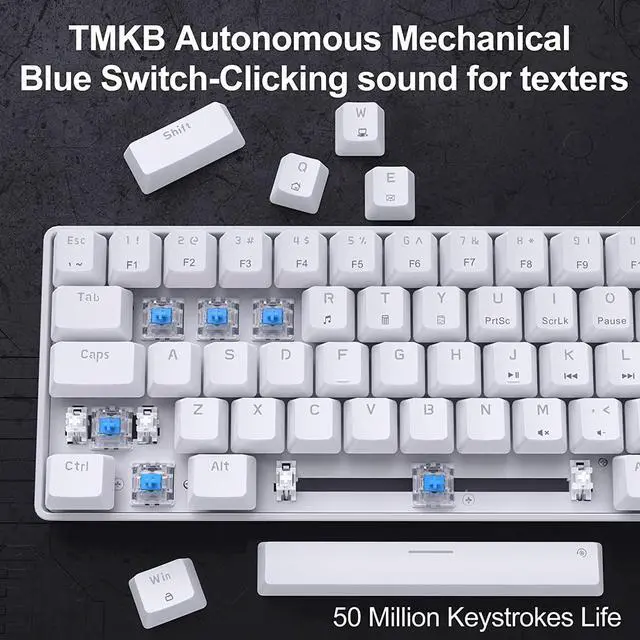 Alt view image 3 of 7 - DIERYA T68SE 60% Gaming Mechanical Keyboard,Ultra Compact Mini 68 Key with Blue Switches Wired Keyboard,Anti-Ghosting Keys, for Windows Laptops and PC Gamers,White