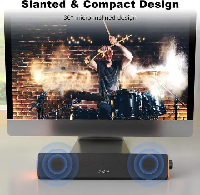Alt view image 6 of 7 - SOULION R50 Bluetooth Computer Speakers, 3.5mm PC Sound Bar for Desktop Monitor, Wired USB Powered & Colorful LED Lights with Switch Button, Stereo Surround Sound Soundbar for Computer Laptop