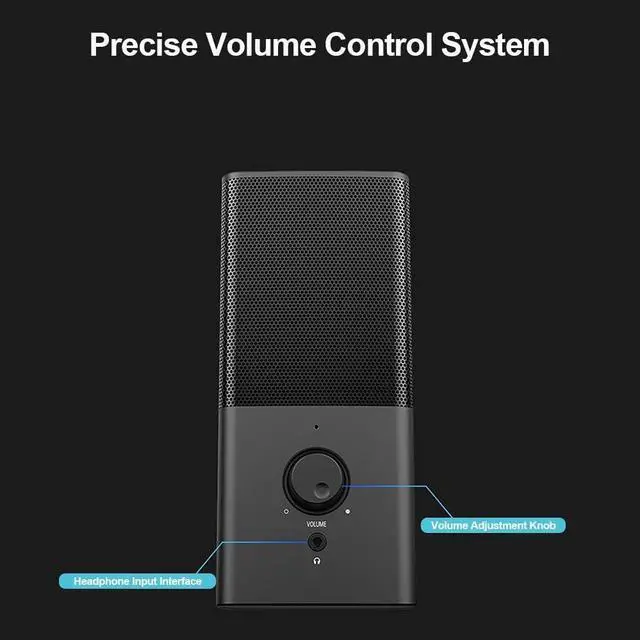 Alt view image 3 of 7 - Computer Speaker, Compact Size Speaker with Headphone Jack, Enhanced Bass and Volume Control, Stereo 2.0 USB Powered 3.5mm Aux Multimedia Speakers for Laptop/Desktop/Tablets/Phone