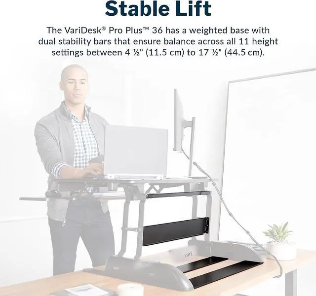 Alt view image 2 of 7 - Vari VariDesk Pro Plus 36 - Adjustable Desk Converter with 11 Height Settings - Laptop Sit Stand Desk Riser for Table Tops and Home Office- Fully Assembled with Spring Loaded Lift- Black