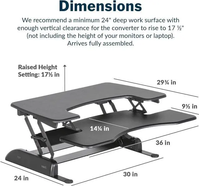 Alt view image 7 of 7 - Vari VariDesk Pro Plus 36 - Adjustable Desk Converter with 11 Height Settings - Laptop Sit Stand Desk Riser for Table Tops and Home Office- Fully Assembled with Spring Loaded Lift- Black