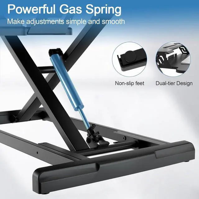 Alt view image 6 of 7 - Standing Desk Converter 30 Inches Stand up Desk Riser, Height Adjustable Dual Tier Sit Stand Tabletop Monitor Riser Workstation for Home Office with Deep Keyboard Tray for Laptop