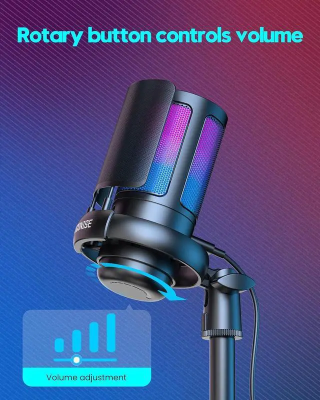 Alt view image 2 of 7 - Gaming Microphone, USB PC Mic for Podcasts Videos, Streaming, Condenser Mic with Quick Mute, Tripod Stand, Pop Filter, RGB Indicator, Shock Mount, Rotate gain button, Compatible with PS4/5/PC