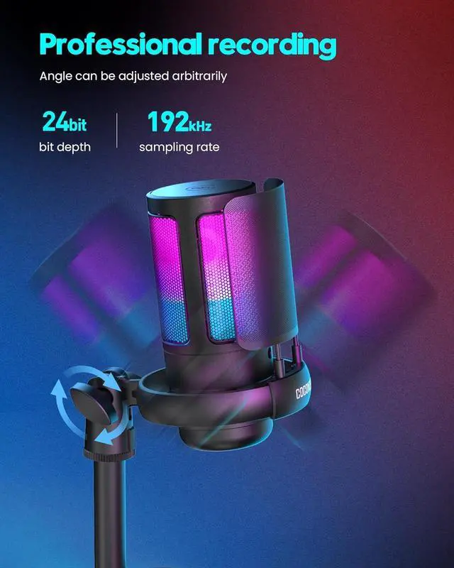 Alt view image 6 of 7 - Gaming Microphone, USB PC Mic for Podcasts Videos, Streaming, Condenser Mic with Quick Mute, Tripod Stand, Pop Filter, RGB Indicator, Shock Mount, Rotate gain button, Compatible with PS4/5/PC