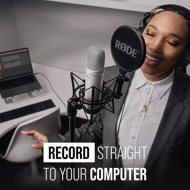 Alt view image 6 of 7 - NT1 5th Generation Large-diaphragm Studio Condenser Microphone with XLR and USB Outputs, Shock Mount and Pop Filter for Music Production, Vocal Recording and Podcasting (Black)