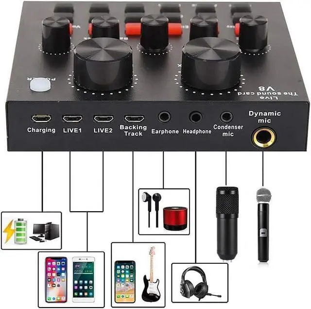 Alt view image 7 of 7 - Podcast Equipment Bundle, with BM800 Podcast Microphone and V8 Sound Card, Voice Changer - Audio Interface -Perfect for Recording, Singing, Streaming and Gaming (V8-Black)