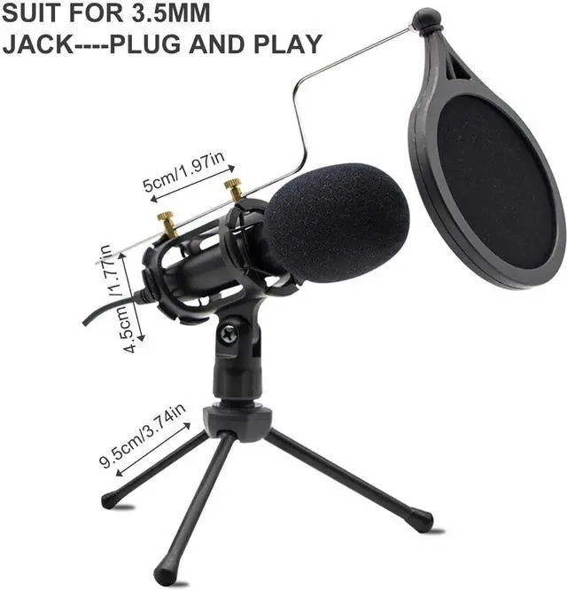 Alt view image 2 of 6 - Condenser Recording Microphone, 3.5mm Plug Mic for PC, Broadcast Microphone for Singing, Gaming, Computer, Desktop, Laptop, MAC Windows, Online Chatting, Podcast, Skype, YouTube