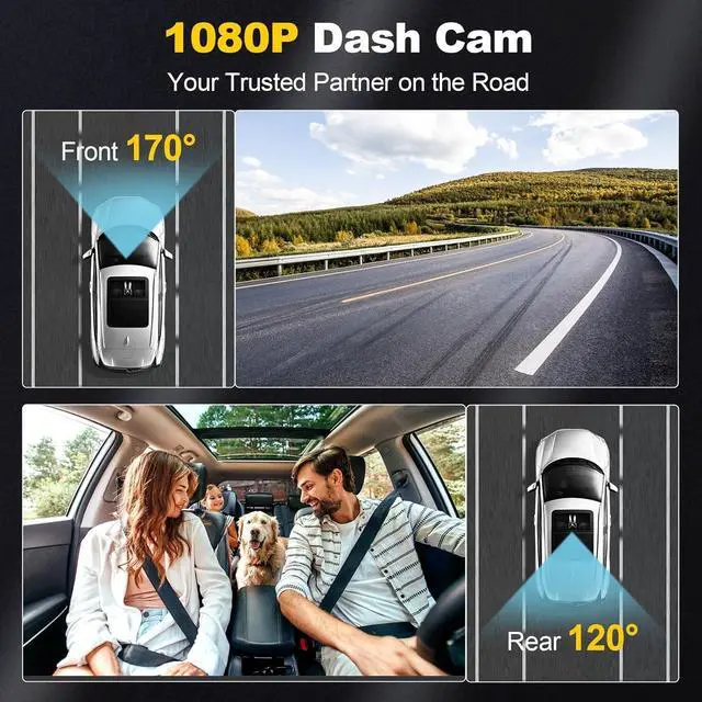Alt view image 5 of 7 - Dash Camera, 4K/1080p Dash Cam Front Rear Built-in WiFi, with 64GB SD Card, Full HD 2.0 IPS Screen Dash Camera for Cars with App Control, G-Sensor, Loop Recording, Parking Mode