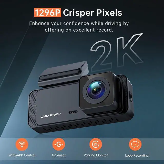 Alt view image 2 of 7 - Dash Cam, 1296P Front Dashcam, Veement V300 WiFi Dash Camera for Cars with App, Night Vision, Mini Hidden Single Car Camera, Loop Recording, 24H Parking Mode, Support 256GB Max, Black