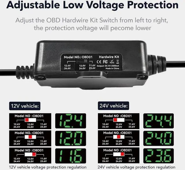 Alt view image 3 of 6 - Dash Cam OBD Hardwire Kit Power Cable Type USB C Port,10FT 12V-24V to 5V,for Dash Camera, Low Voltage Protection