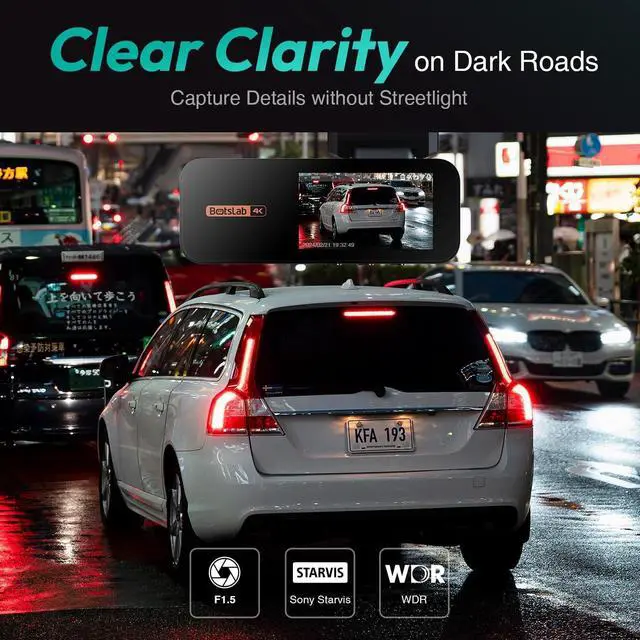Alt view image 4 of 7 - 4K Dash Cam Front and Rear, 170° Ultra Wide Dashcam with ADAS, Night Vision, 24/7 Parking Mode, Sony IMX415 Sensor, WDR, Free 64GB SD Card, 5G/2.4G WiFi, Built-in GPS, Loop Recording
