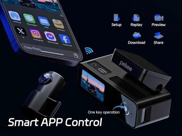 Alt view image 3 of 7 - 4K Dash Cam Front and Rear, 64GB SD Card, Pelsee 4K+1080P Dual Dash Camera for Cars, Wi-Fi & App Control, 1.5IPS Display Car Camera, Voice Control, Night Vision, 24H Parking Mode, G-Sensor