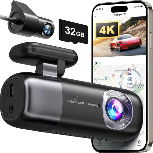 Main image of F9 Dash Cam 4K Front and Rear 1080P, WiFi GPS Car Camera with Free 32GB Card, Dual Dash Camera for Cars, Loop Recording, Night Vision, Parking Mode, Smart App Control, Support 256GB Max