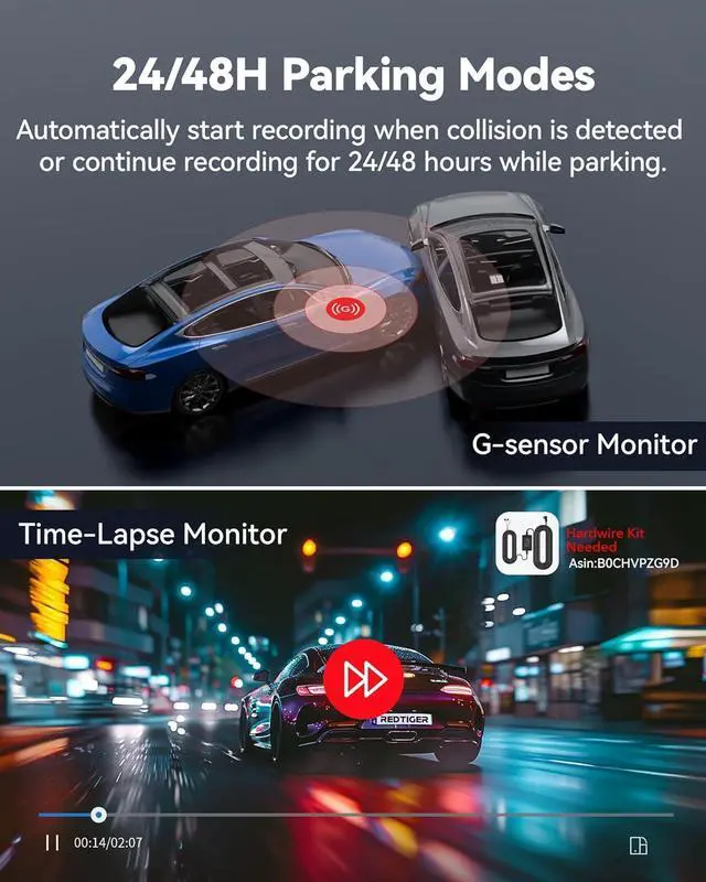 Alt view image 7 of 7 - F9 Dash Cam 4K Front and Rear 1080P, WiFi GPS Car Camera with Free 32GB Card, Dual Dash Camera for Cars, Loop Recording, Night Vision, Parking Mode, Smart App Control, Support 256GB Max