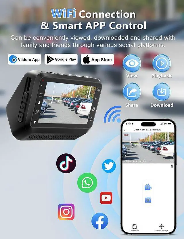 Alt view image 4 of 7 - Dash Cam for Cars, 2K Car Camera with WiFi, Front Dash Camera for Cars, Otovoda Mini Dash Cam with Super Night Vision, 24 Hours Parking Monitor Dashcams, Free 64GB Card, Loop Recording, WDR, G-Sensor