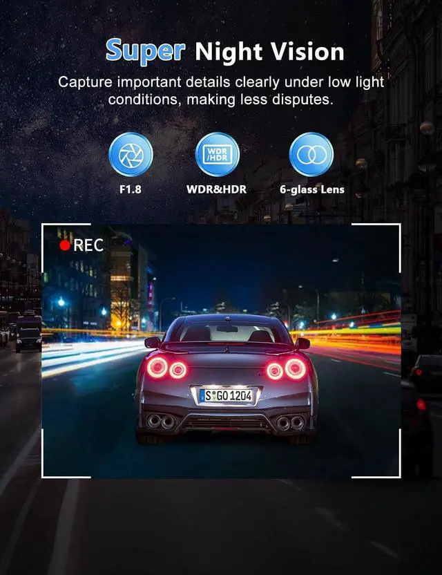 Alt view image 5 of 7 - Dash Cam for Cars, 2K Car Camera with WiFi, Front Dash Camera for Cars, Otovoda Mini Dash Cam with Super Night Vision, 24 Hours Parking Monitor Dashcams, Free 64GB Card, Loop Recording, WDR, G-Sensor