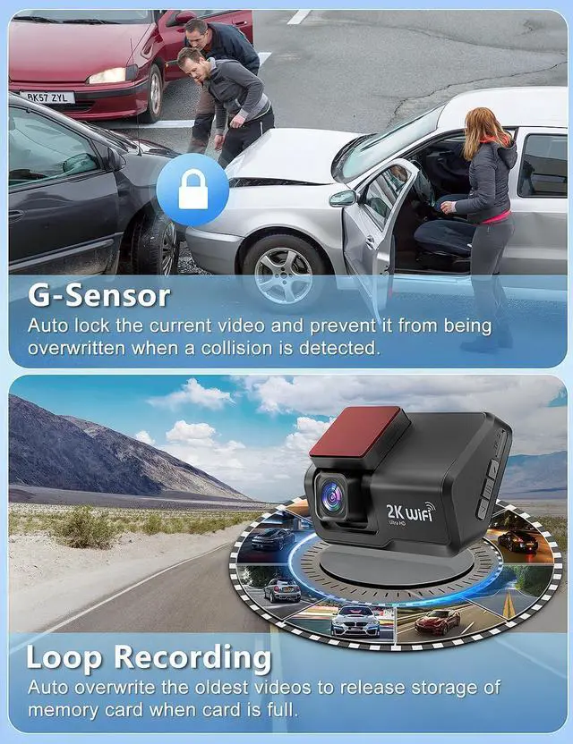Alt view image 7 of 7 - Dash Cam for Cars, 2K Car Camera with WiFi, Front Dash Camera for Cars, Otovoda Mini Dash Cam with Super Night Vision, 24 Hours Parking Monitor Dashcams, Free 64GB Card, Loop Recording, WDR, G-Sensor