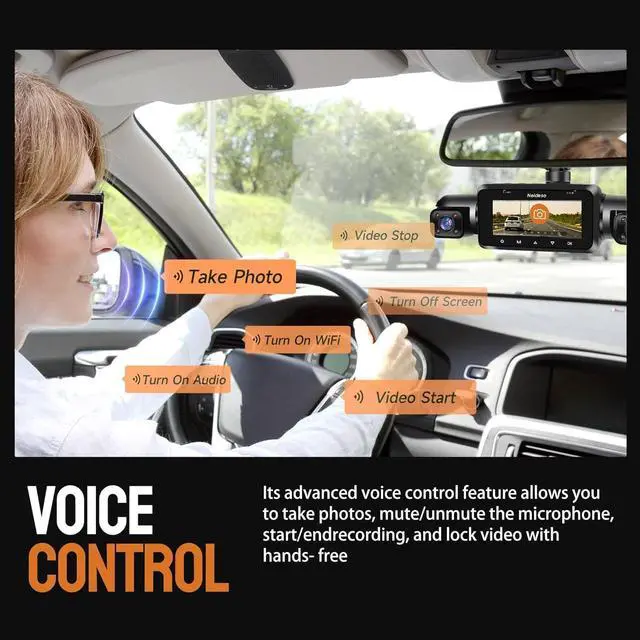 Alt view image 5 of 7 - 360° Dash Cam Front and Rear Inside, 4 Channel FHD 4 * 1080P, Wi-Fi GPS Voice Control Car Camera, Front 2K+1080P*2 Dash Camera for Cars, with 64GB SD Card, Night Vision, 24H Parking Mode(N300)