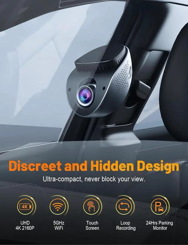Alt view image 5 of 7 - Dash Cam 4K with Touch Screen, Built-in 5G WiFi, Free 64GB SD Card, Dash Camera for Cars with App, Car Camera, Dashcams for Cars, 24 Hours Parking Monitor, Night Vision, Loop Recording