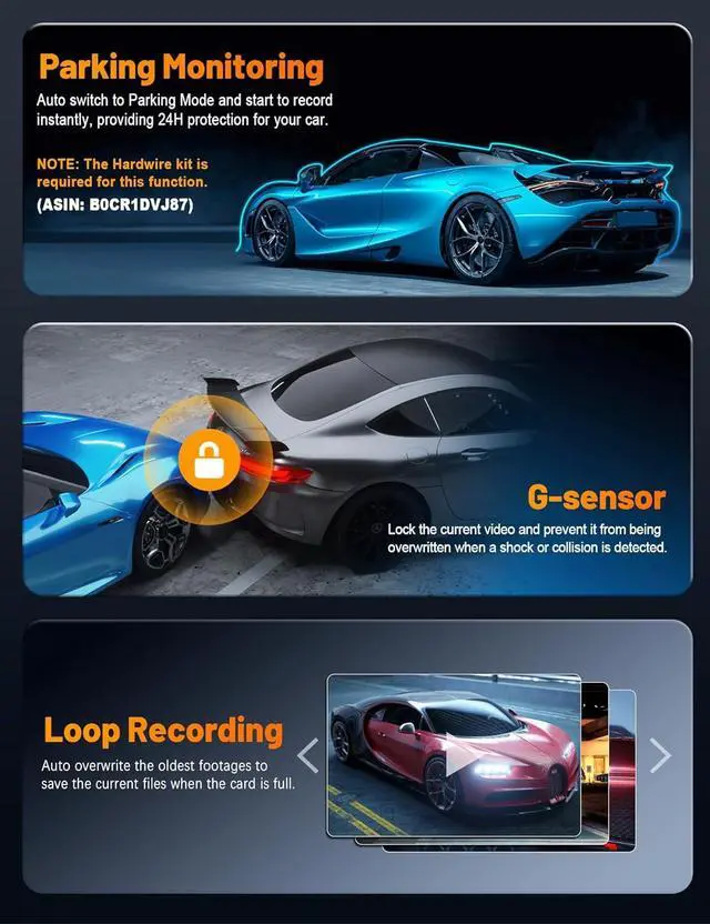 Alt view image 6 of 7 - Dash Cam 4K with Touch Screen, Built-in 5G WiFi, Free 64GB SD Card, Dash Camera for Cars with App, Car Camera, Dashcams for Cars, 24 Hours Parking Monitor, Night Vision, Loop Recording