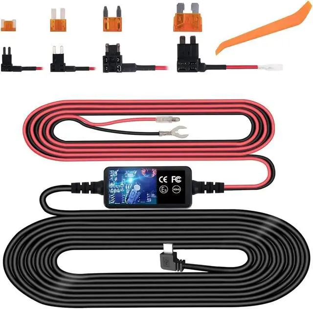 Main image of Dash Cam Hardwire Kit,Type-C Hard Wire Kit,USB C Hard Wire Kit Fuse for Dashcam, Plozoe 12V-24V to 5V Car Dash Camera Charger Power Cord, Gift 4 Fuse Tap Cable and Installation Tool11.5ft
