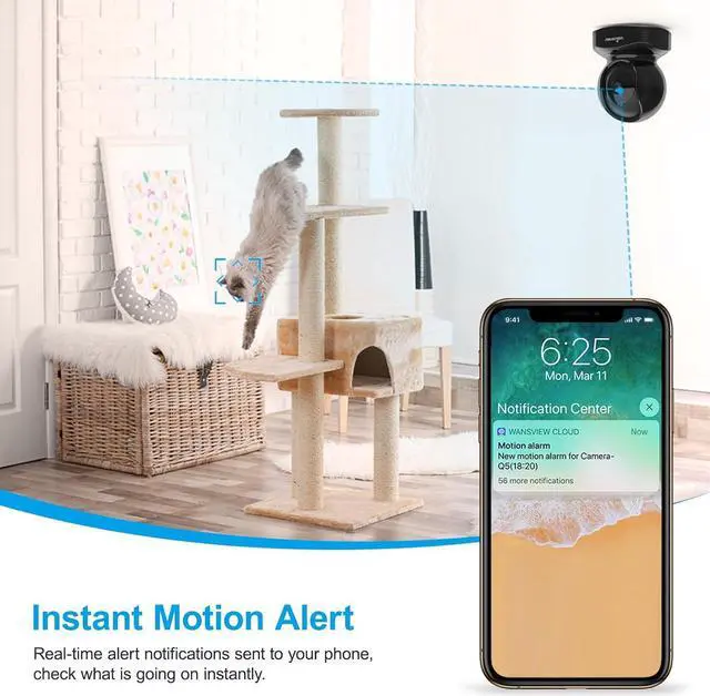 Alt view image 7 of 7 - Wansview Security Camera Indoor, 360 Degree WiFi Home Security Cameras for Pet/Dog/Nanny, 2 Way Audio Night Vision, Works with Alexa, with TF Card Slot and Cloud, 2.4Ghz, Q5 (Black, 3MP)