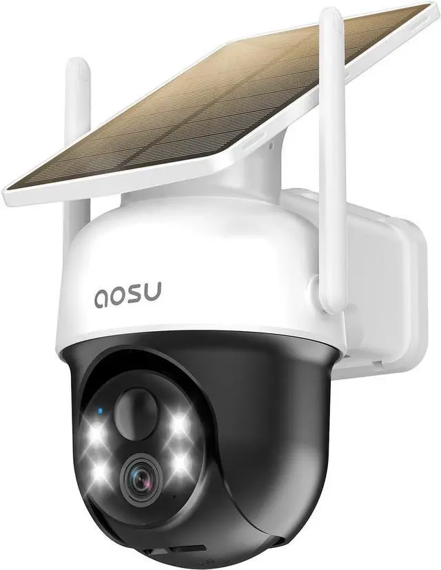 Main image of AOSU Solar Camera Security Outdoor - 100% Wire-Free Security Cameras Wireless Outdoor for Home Surveillance with Fixed Solar Panel, 360° Panoramic View, Human Auto Tracking, 2K Color Night Vision