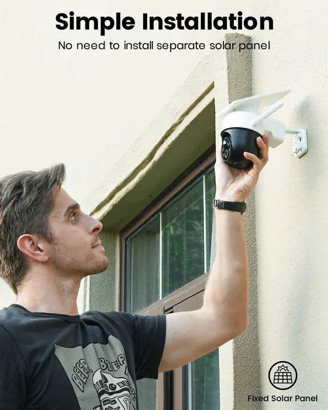 Alt view image 2 of 7 - AOSU Solar Camera Security Outdoor - 100% Wire-Free Security Cameras Wireless Outdoor for Home Surveillance with Fixed Solar Panel, 360° Panoramic View, Human Auto Tracking, 2K Color Night Vision