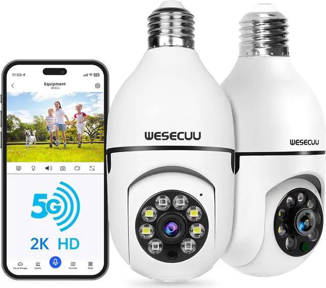 Main image of Light Bulb Security Camera 2Pack 5G& 2.4GHz WiFi 2K Security Cameras Wireless Outdoor Motion Detection and Alarm,Two-Way Talk,Color Night Vision,Human Detection, Bulb Camera Compatible with Alexa