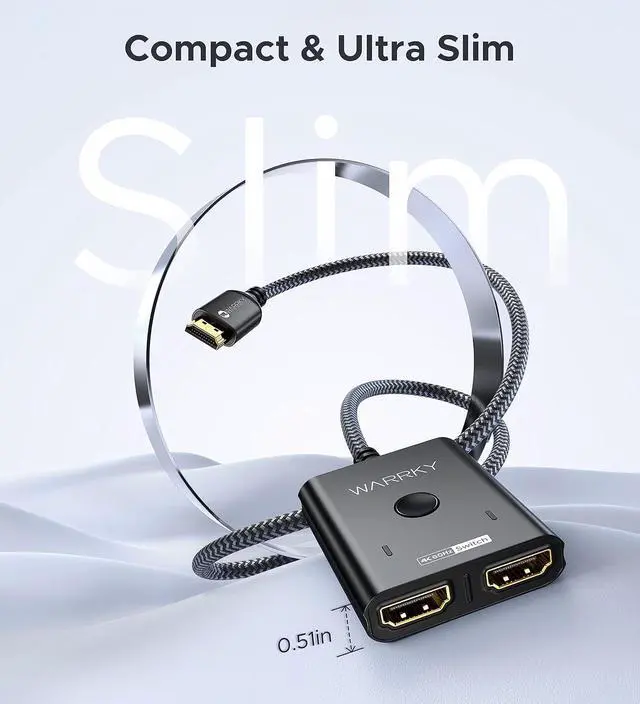 Alt view image 6 of 6 - HDMI Switch 2 in 1 Out 4K@60Hz, WARRKY 3.3ft Fixed Braided HDMI Cable, Aluminum Case, HDCP 2.2 Bidirectional 2x1 Switcher Splitter UHD Compatible for PS5/4, Nintendo Switch, Roku, FireStick - Black