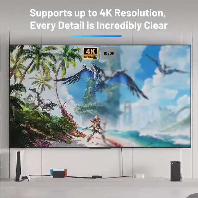 Alt view image 5 of 7 - HDMI Switch 3 in 1 Out 4K@60Hz, 3x1 HDMI Splitter with 2.6 FT HDMI 2.0 Cable, 3 Port HDMI switcher Selector Support 4K 60Hz Dolby Atmos HDR10 3D HDCP2.2 for NS PS5 PS4 Xbox Roku TV Fire Stick