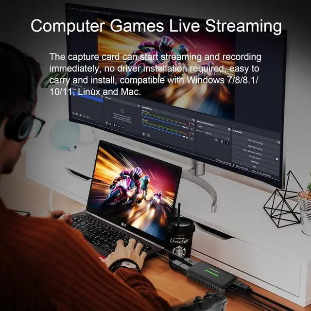 Alt view image 2 of 7 - 4K HDMI Video Capture Card Stream and Record in 4K 30Hz and 1080 60Hz with Ultra-Low Latency on PS5, PS4/Pro, Xbox Series X/S, in OBS and More, for Gaming Streaming&Recording, Works with PC, Mac, iPad