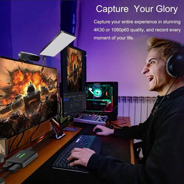 Alt view image 3 of 7 - 4K HDMI Video Capture Card Stream and Record in 4K 30Hz and 1080 60Hz with Ultra-Low Latency on PS5, PS4/Pro, Xbox Series X/S, in OBS and More, for Gaming Streaming&Recording, Works with PC, Mac, iPad