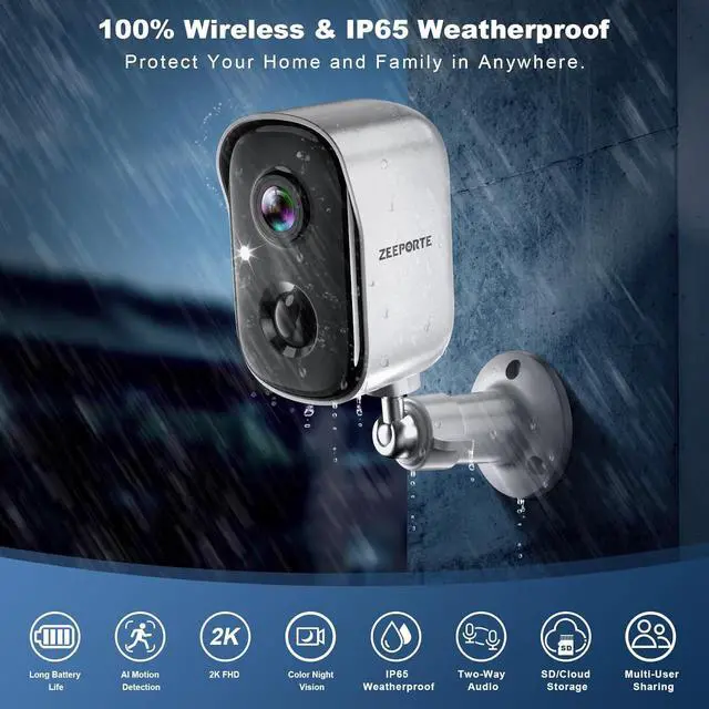 Alt view image 4 of 7 - Security Cameras Wireless Outdoor, 2K Battery Powered Indoor Camera/WiFi Camera for Home Security with AI Motion Detection, Color Night Vision, Spotlight, Siren, Waterproof, SD/Cloud Storage