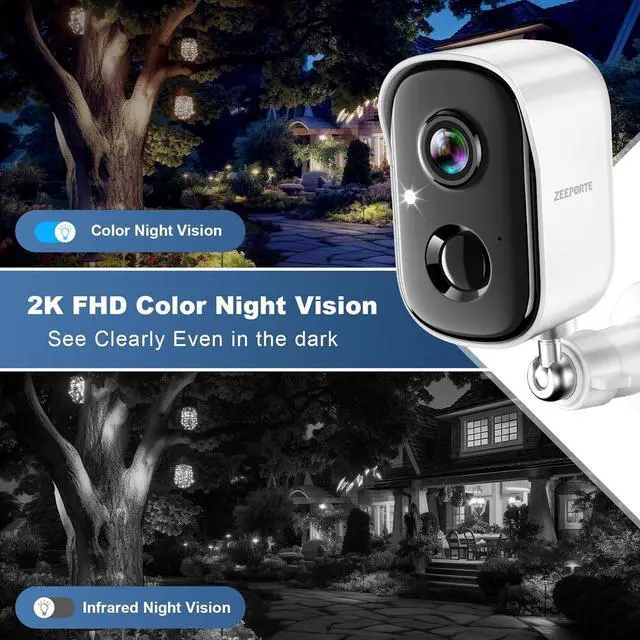 Alt view image 3 of 7 - Security Cameras Wireless Outdoor, 2K Battery Powered Indoor Camera/WiFi Camera for Home Security with AI Motion Detection, Color Night Vision, Spotlight, Siren, Waterproof, SD/Cloud Storage