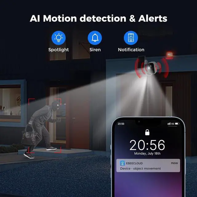 Alt view image 6 of 6 - Hiseeu Solar Security Cameras Wireless Outdoor 2 Pack, Battery Powered 3K 4MP wifi Cameras for Home Surveillance, PIR/AI Motion Detection, Waterproof, Color Night Vision, 2-Way Audio, Cloud/SD Storage