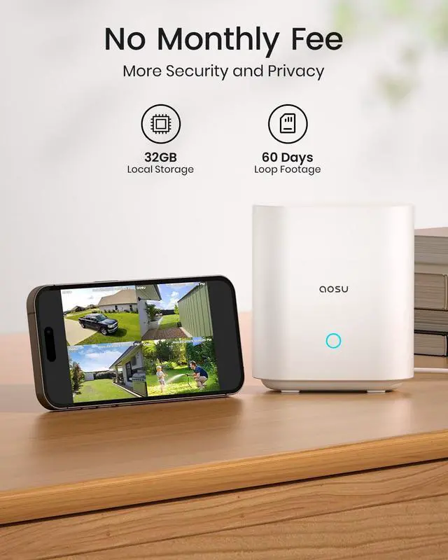 Alt view image 5 of 7 - AOSU 3K/5MP Solar Security Cameras Outdoor Wireless, Ultra HD Video Home Security System 4-Cam Kit with 166° Ultra Wide Angle, Cam-to-Cam Sync, Color Night Vision, Spotlight & Siren, No Monthly Fees
