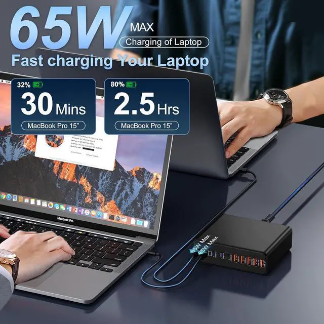 Alt view image 3 of 6 - 420W USB C Charger Block,10-Port Charging Station GaN Fast Type & A Wall Adapter for MacBook Pro/Air,iPhone,iPad,Dell XPS, Galaxy(Black) by DT