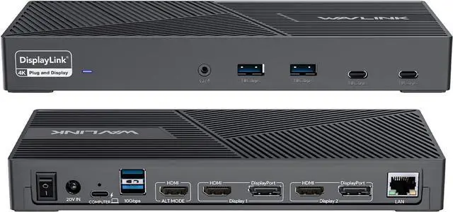 Main image of WAVLINK DisplayLink Docking Station Triple Monitor 4K@60Hz for 3 Monitors, 100W Charging for Thunderbolt 4/3, USB C M1 M2 M3 M4 Mac/Windows/Chrome - 3 HDMI, 2 DP, 6 USB Ports, 160W Power, LAN, Audio