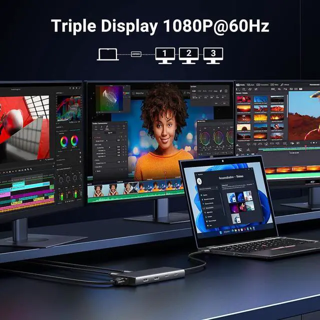 Alt view image 3 of 7 - UGREEN 8 in 1 USB C 4K Docking Station - Dual Monitor, Triple Display with 2 HDMI, VGA, 2 USB A&C 3.2 Ports, 100W PD - Compatible for MacBook, , HP, Lenovo, Surface