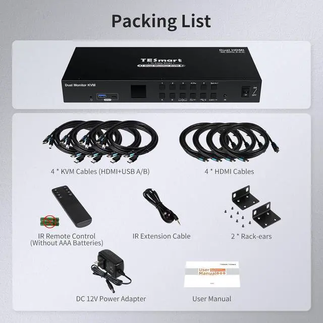 Alt view image 7 of 7 - USB 3.0 HDMI KVM Switch 2 Monitors 4 Computers 4K@60Hz, Dual Monitor KVM Switch HDMI 4 Port Extended Display, Audio&Microphone, EDID emulators, Hotkey Switch, Button Switch with Input Cables