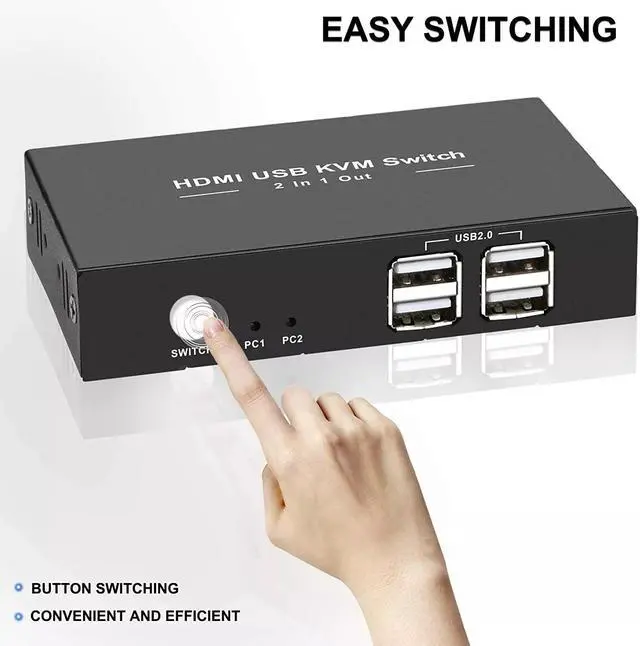 Alt view image 2 of 5 - KVM Switch HDMI 1 Monitor 2 Computers with 4K@30Hz Ultra HD Resolution, 2 Port KVM Switches 4 USB 2.0 Hub,KVM Switches Supporting Wireless Keyboard and Mouse, Plug and Play