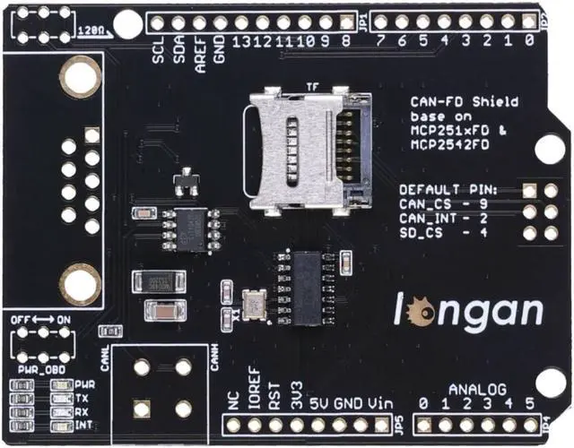 Alt view image 3 of 7 - NGW-1pc CAN FD Shield for Arduino - CAN-FD, CAN 2.0, industrial standard 9-pin sub-D, high-speed SPI interface, selectable OBD-II and CAN standard pinouts, adjustable chip select and INT pins