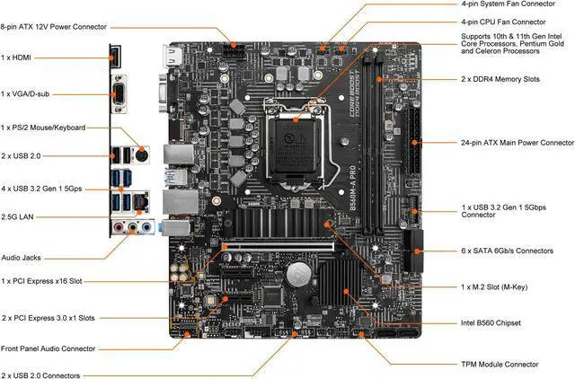 Alt view image 2 of 3 - MSI B560M-A PRO LGA 1200 Micro ATX Intel Motherboard