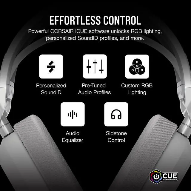 Alt view image 6 of 7 - Corsair HS80 MAX Wireless Multiplatform Gaming Headset with Bluetooth - Dolby Atmos - Broadcast Quality Microphone - iCUE Compatible - PC, Mac, PS5, PS4, Mobile - White
