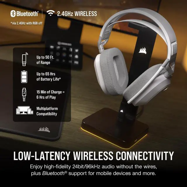 Alt view image 2 of 7 - Corsair HS80 MAX Wireless Multiplatform Gaming Headset with Bluetooth - Dolby Atmos - Broadcast Quality Microphone - iCUE Compatible - PC, Mac, PS5, PS4, Mobile - White