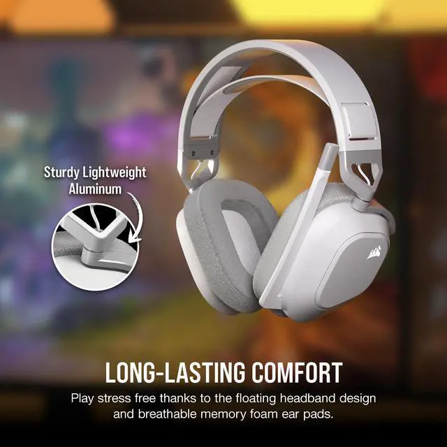 Alt view image 3 of 7 - Corsair HS80 MAX Wireless Multiplatform Gaming Headset with Bluetooth - Dolby Atmos - Broadcast Quality Microphone - iCUE Compatible - PC, Mac, PS5, PS4, Mobile - White