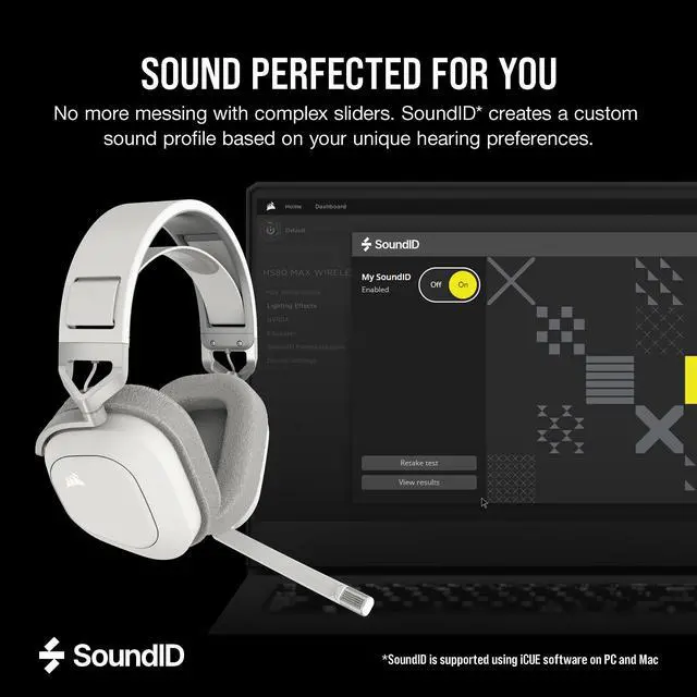 Alt view image 5 of 7 - Corsair HS80 MAX Wireless Multiplatform Gaming Headset with Bluetooth - Dolby Atmos - Broadcast Quality Microphone - iCUE Compatible - PC, Mac, PS5, PS4, Mobile - White