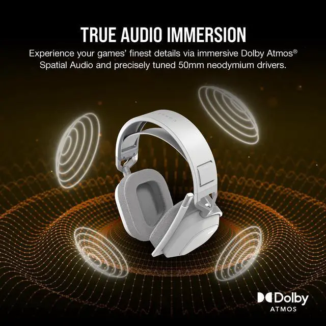 Alt view image 4 of 7 - Corsair HS80 MAX Wireless Multiplatform Gaming Headset with Bluetooth - Dolby Atmos - Broadcast Quality Microphone - iCUE Compatible - PC, Mac, PS5, PS4, Mobile - White